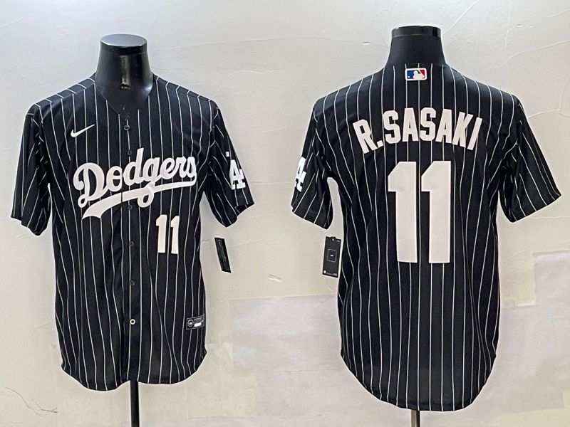 Men Los Angeles Dodgers #11 R.Sasaki Black Stripe Jointly Name 2025 Nike MLB Jersey style 10